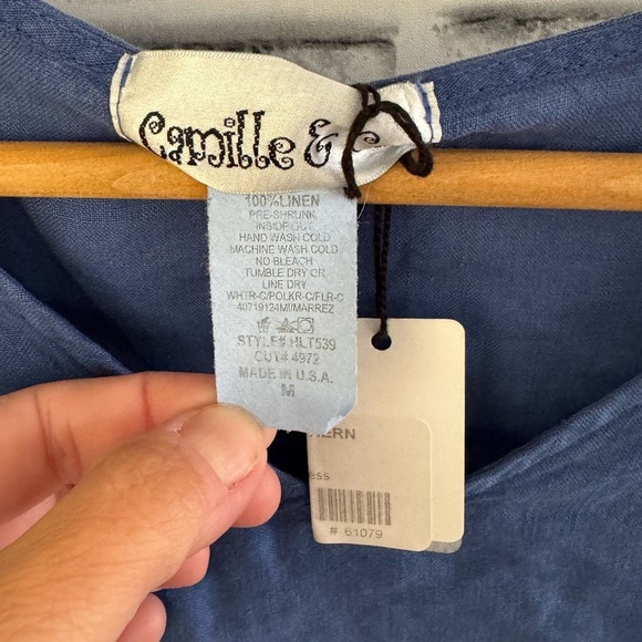 NWT! Women’s Camille & Co. blue and yellow 100% linen sleeveless dress size M - Picture 3 of 3